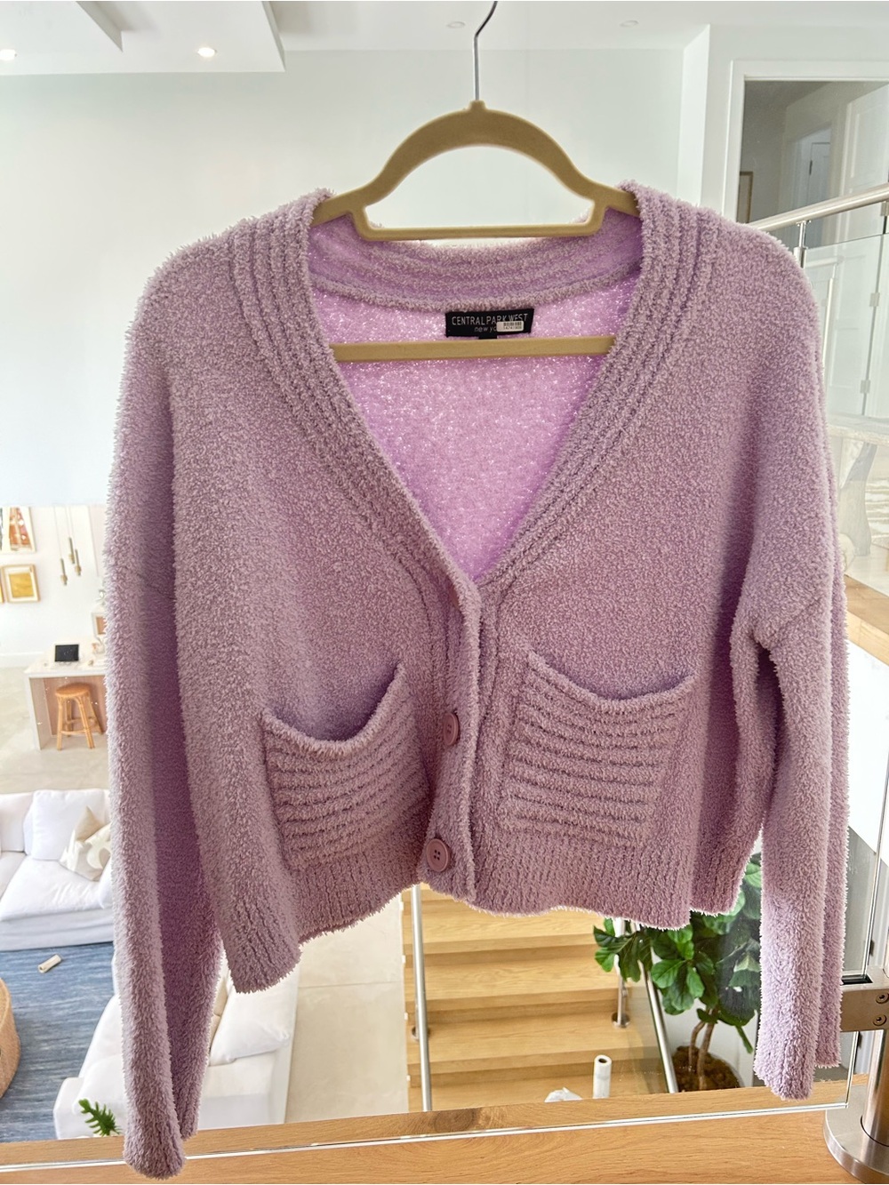 Central Park West Pastel Lilac Button-Front Cozy Cardigan